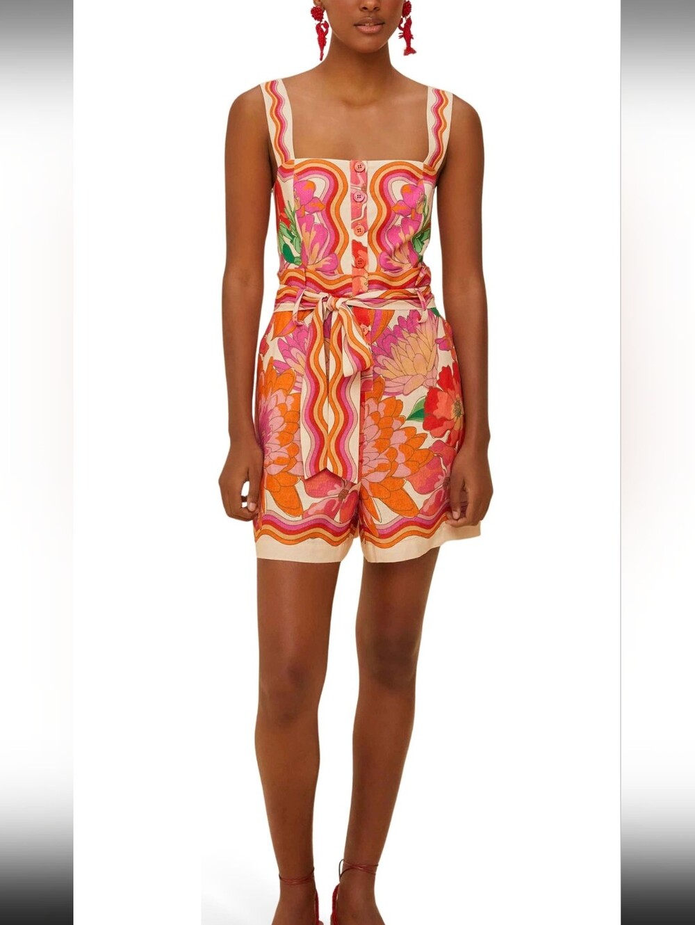NWT FARM Rio Spring Affair Linen Blend Romper Size S